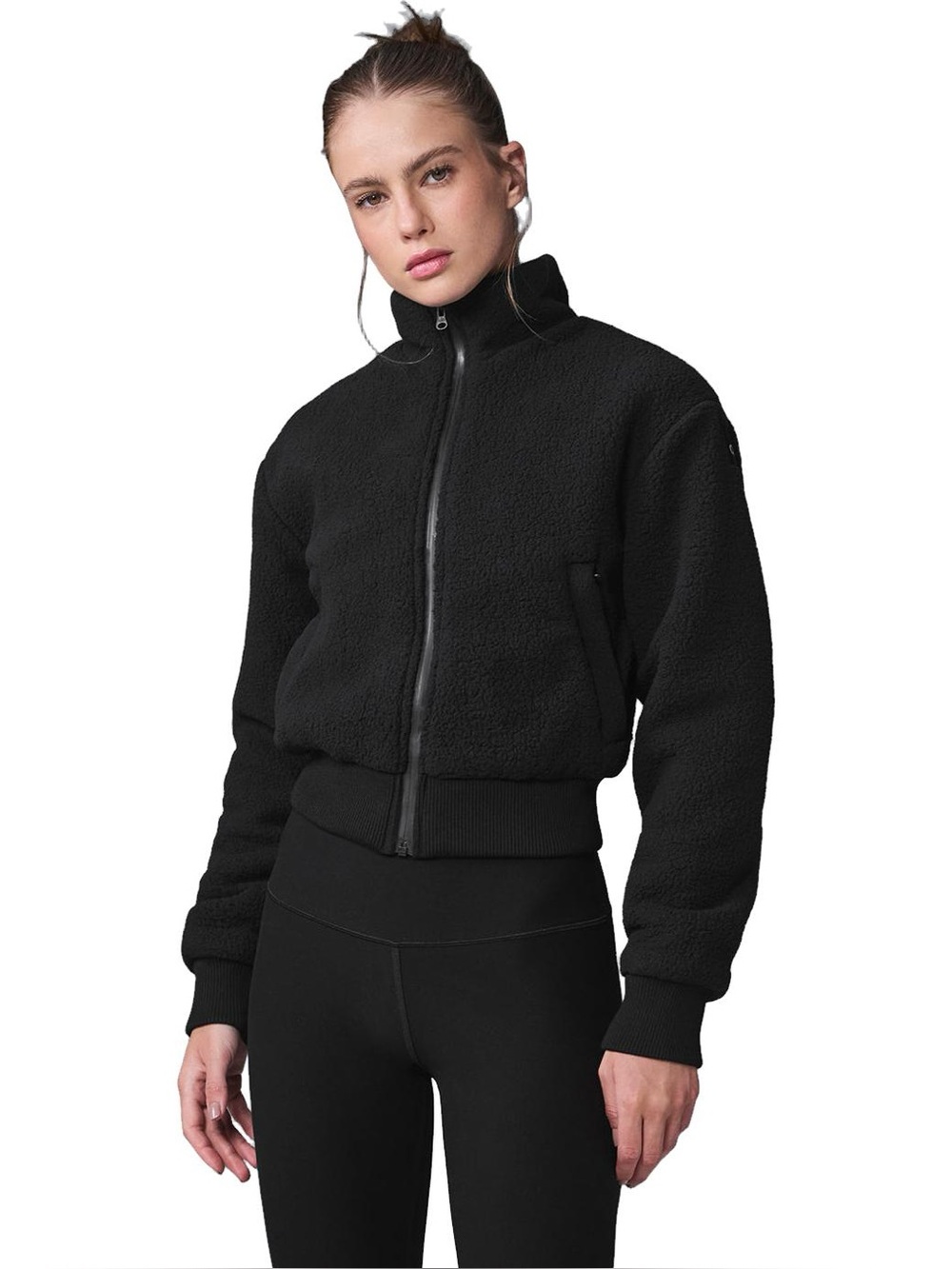 Alo Yoga Destiny Jacket XS Black Micro Sherpa Teddy Fleece Full Zip Cozy